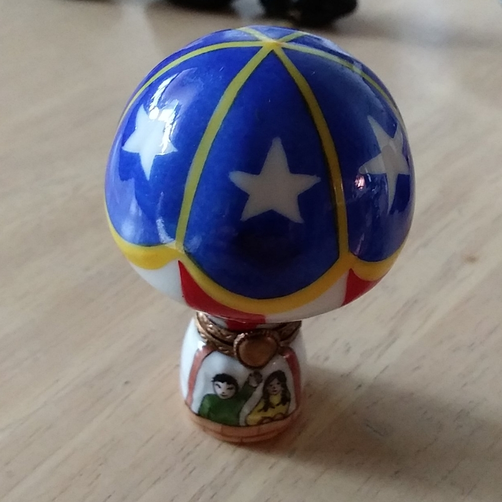 Peint Main Hot Air Ballooon Trinket Box-Porcelain VINTAGE